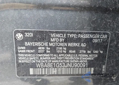 2018 BMW 320I from USA, damaged, VIN WBA8E1G53JNU90091